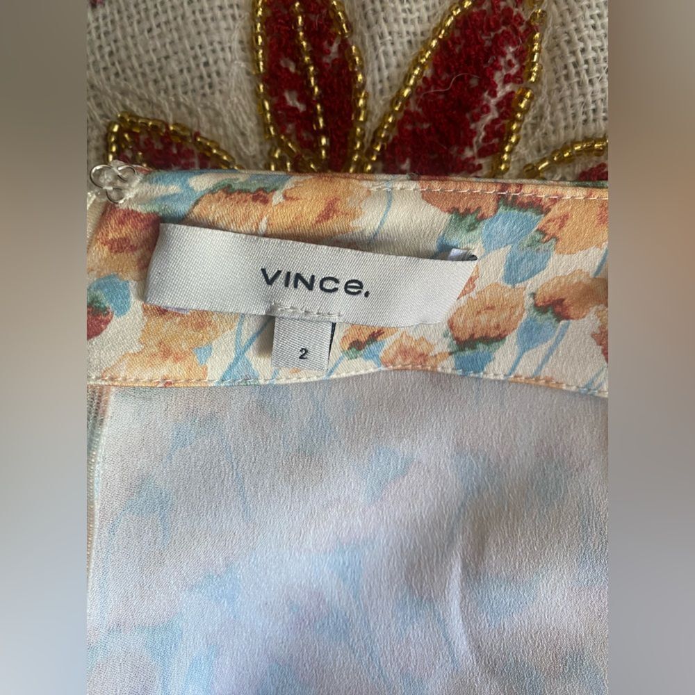 VINCE FLORAL CARNATION ASYMMETRIC CASCADE DRAPE SKIRT FLORAL SATIN SZ 2 RARE - Picture 9 of 16